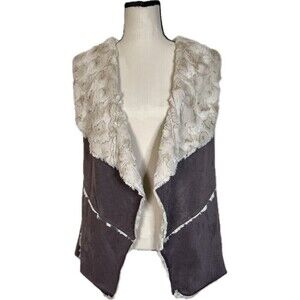 Faux Suede Shearling Distressed Soft Oversized Boho Festival Statement Vest‎